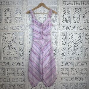 Vtg Y2K Striped Asymmetric Sleeveless Midi Dress Sz XS Coquette Romantic Fairy
